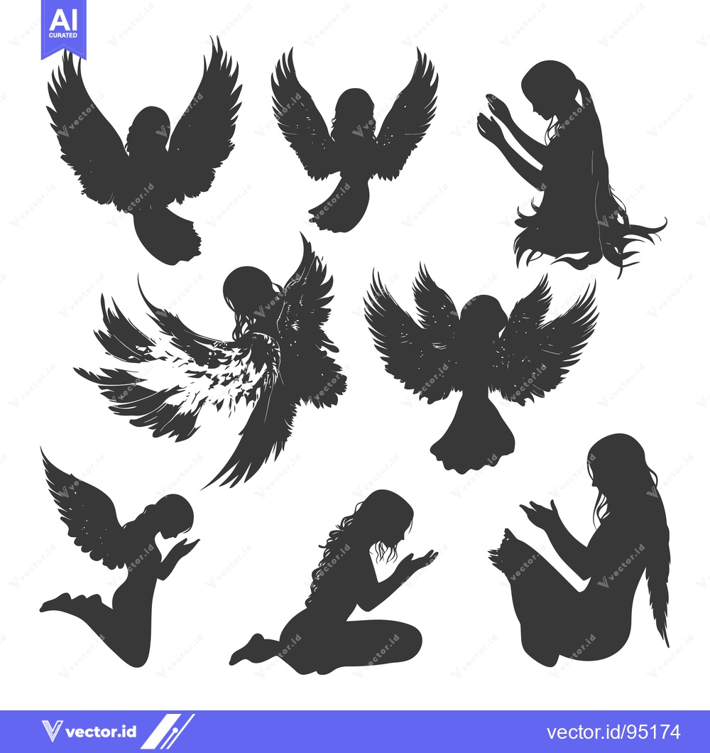 Premium Vector of Set of eight angelic silhouettes in different poses