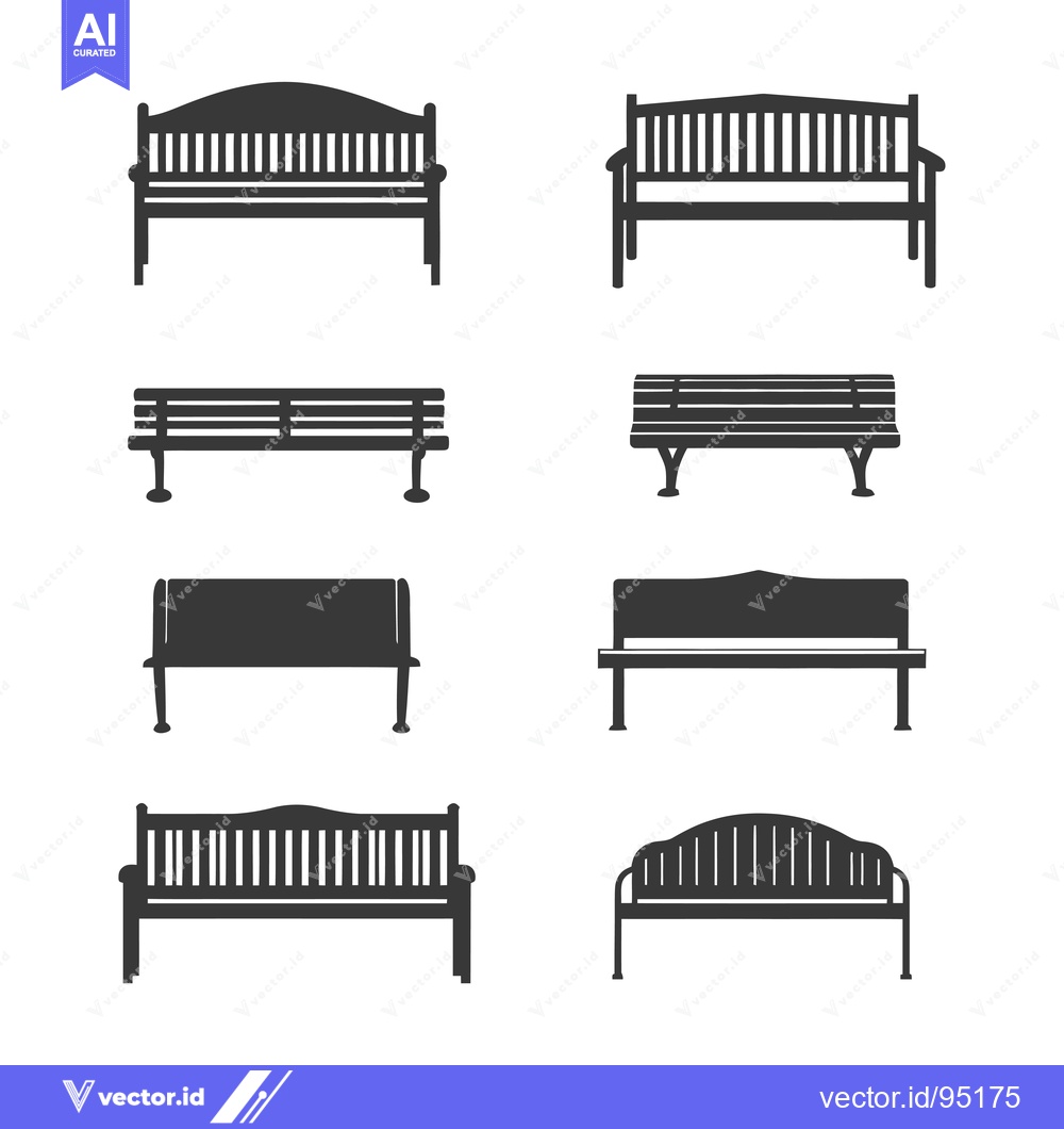 Premium Vector dari Set of Eight Black and White Silhouette Benches