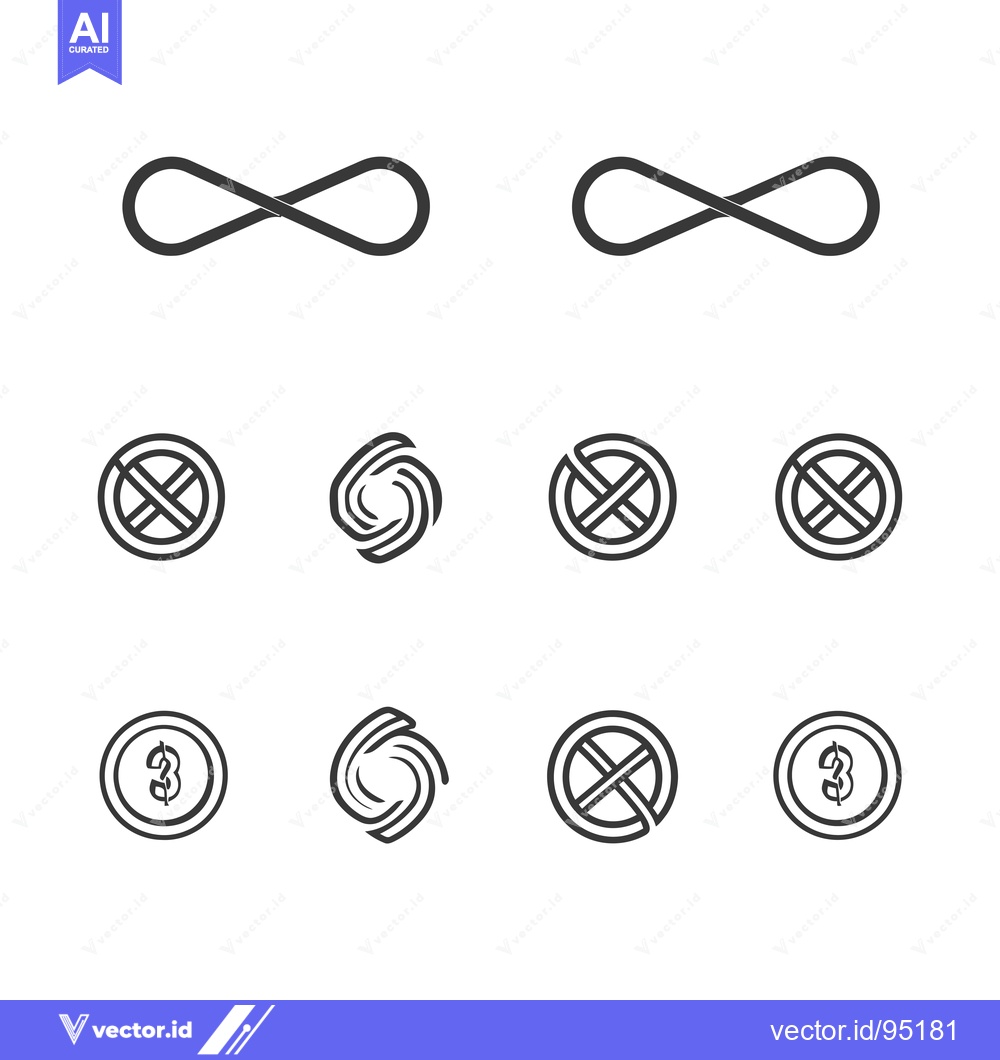 Premium Vector dari Set of Eight Infinity and Circular Symbols with Dollar and X Symbols
