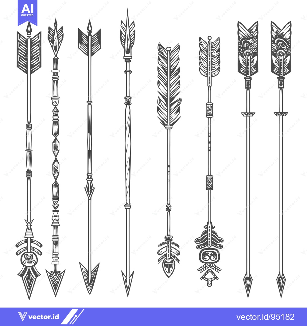 Premium Vector dari Set of eight intricately designed arrows with varying decorative eleme