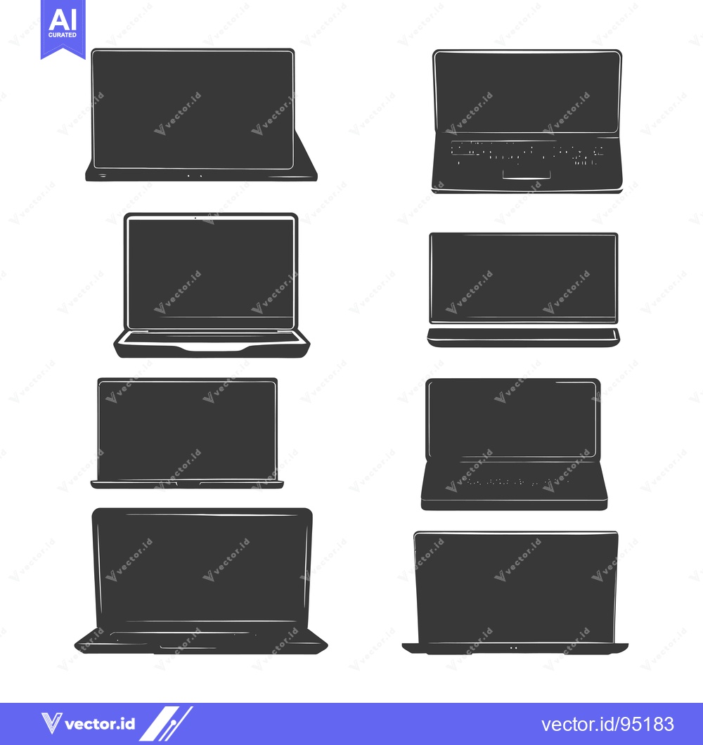 Premium Vector dari Set of Eight Laptop Silhouettes with Blank Screens