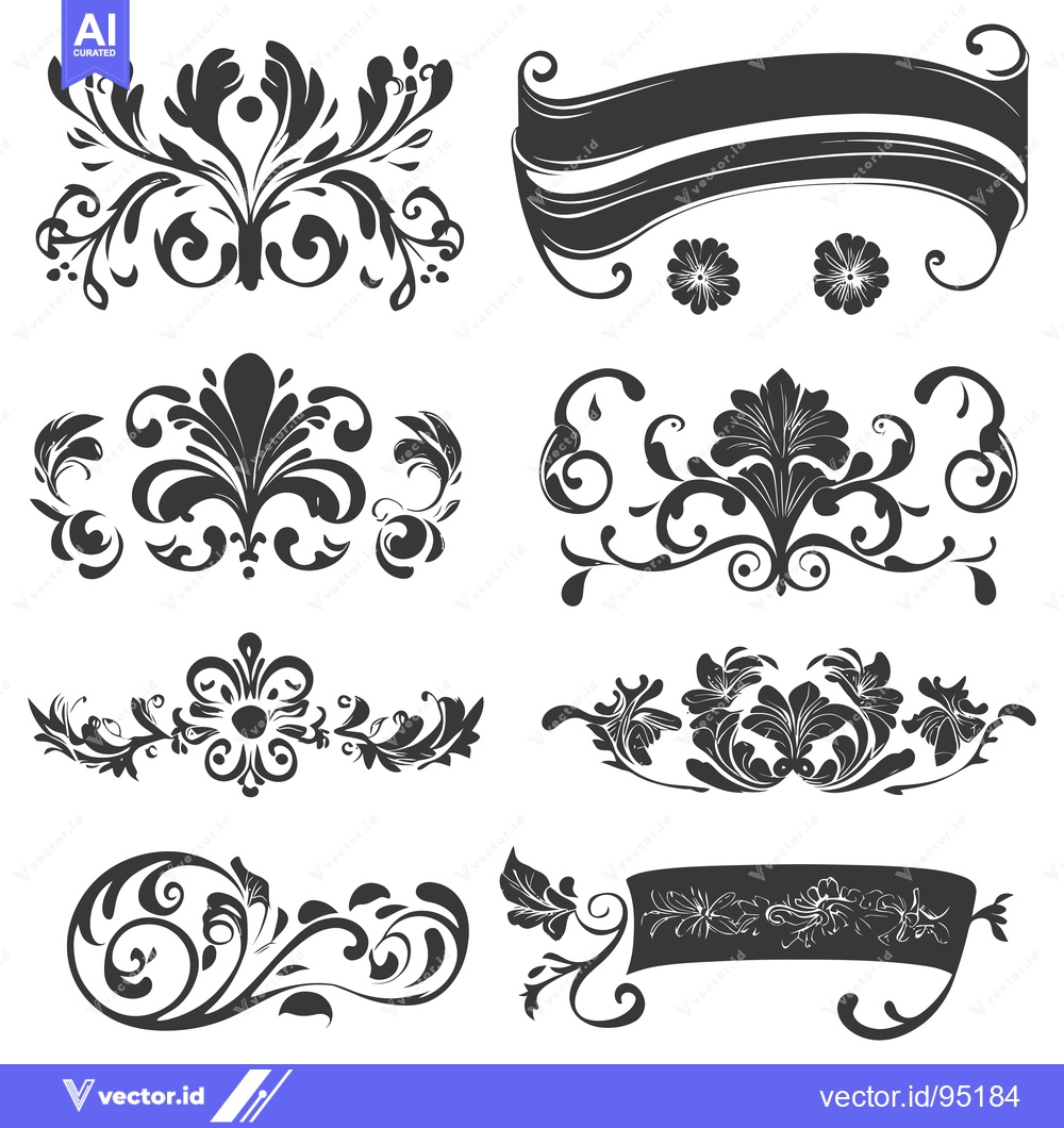 Premium Vector of Set of eight ornate floral design elements