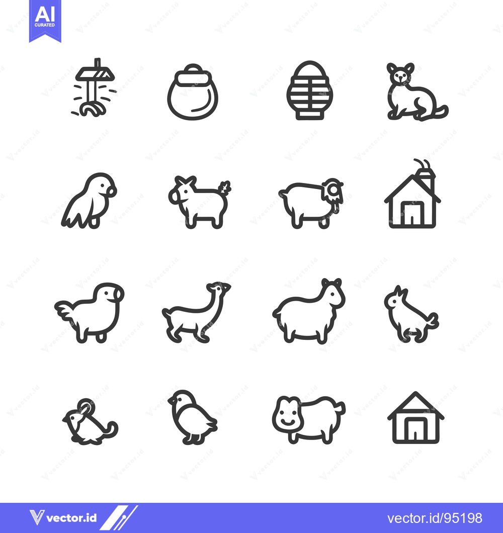 Premium Vector dari Set of Farm Animal and Building Icons