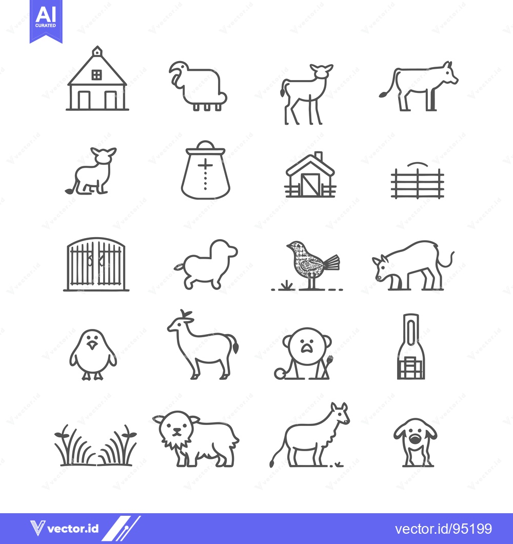 Premium Vector dari Set of Farm Animal and Rural Life Related Line Icons