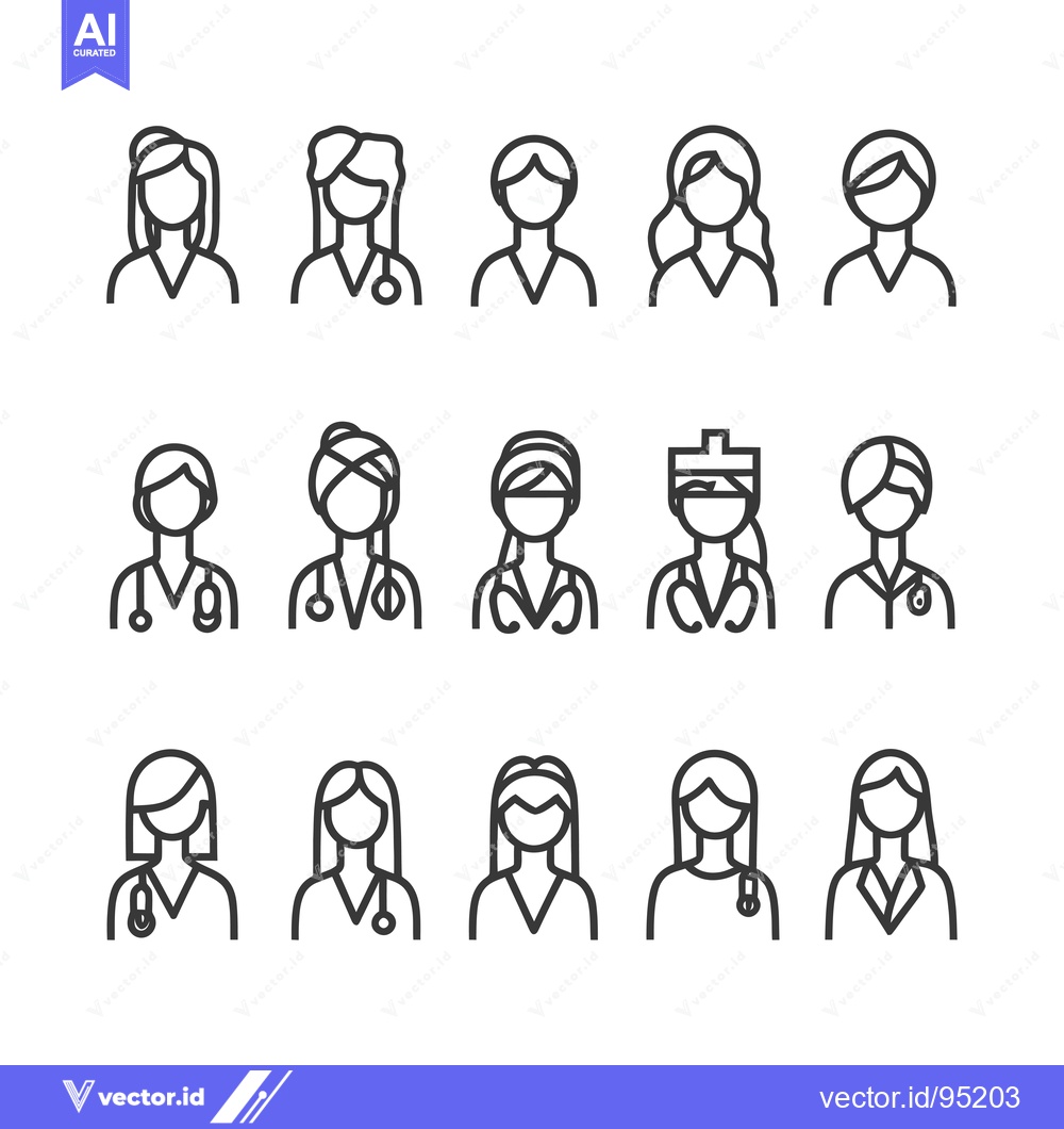 Premium Vector dari Set of Female Doctor and Nurse Line Icons