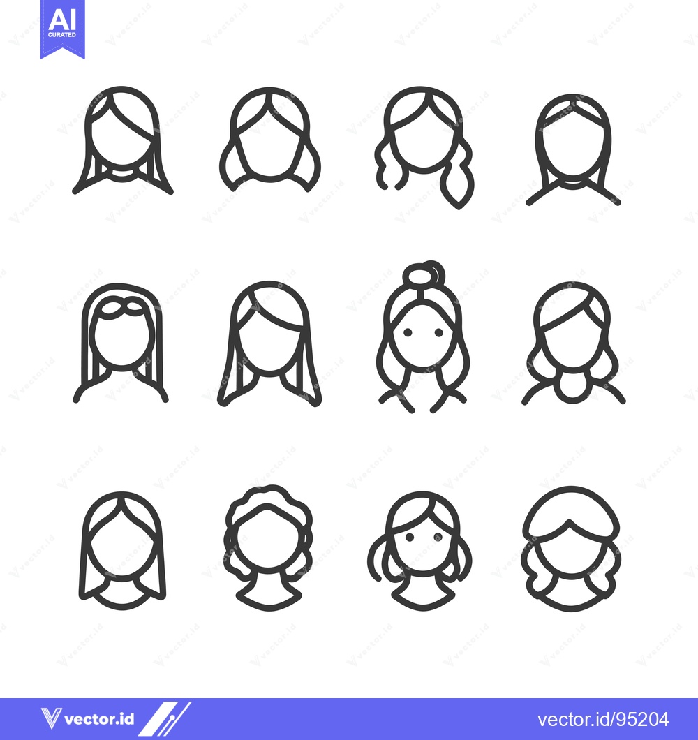 Premium Vector of Set of Female Hairstyle Line Icons