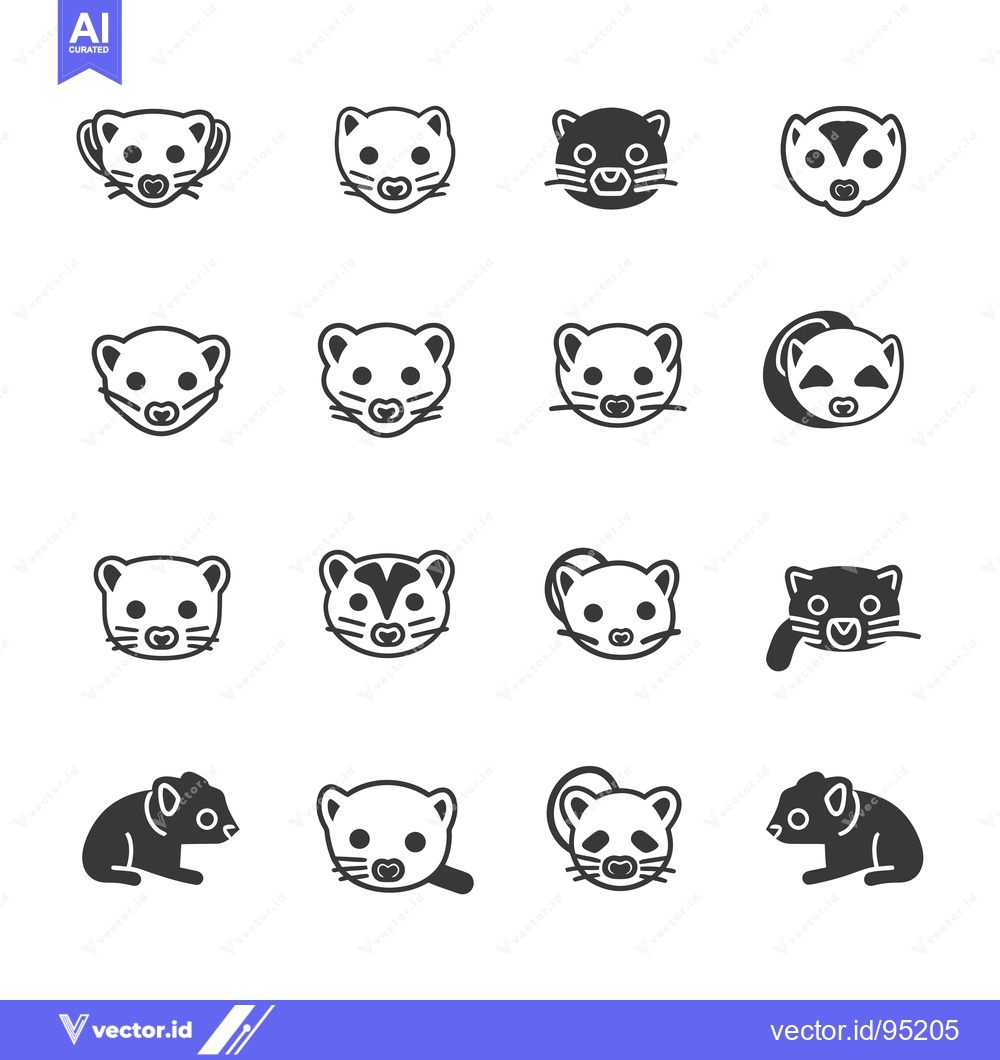 Premium Vector of Set of Ferret Icons in Various Poses and Styles