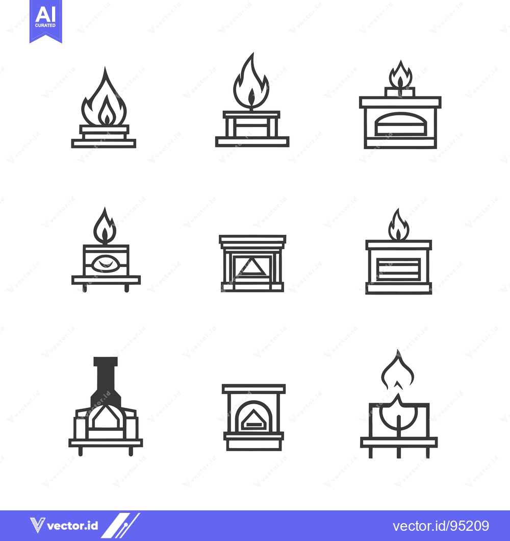 Premium Vector dari Set of Fireplace and Fire Icons in Line Style