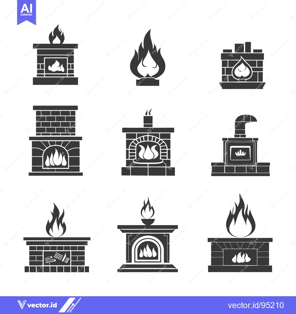 Premium Vector dari Set of Fireplace and Stove Icons in Black and White