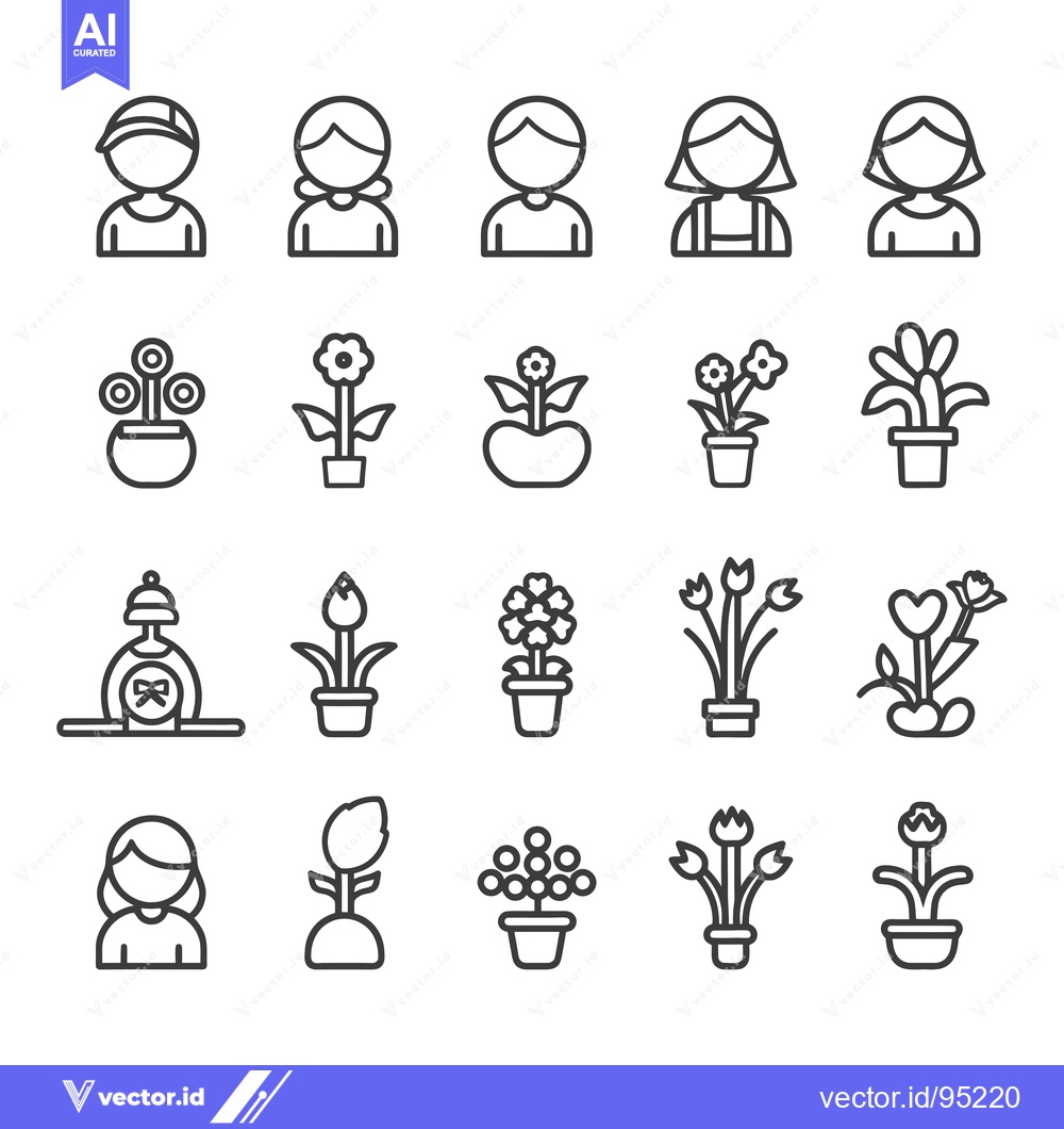 Premium Vector of Set of Flower and People Line Icons
