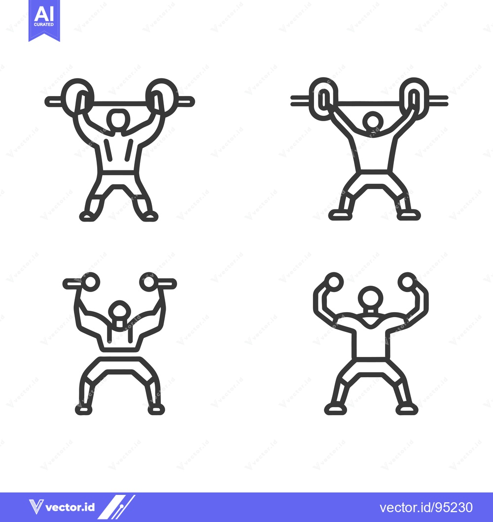 Premium Vector dari Set of Four Line Art Illustrations Depicting Weightlifting Exercises