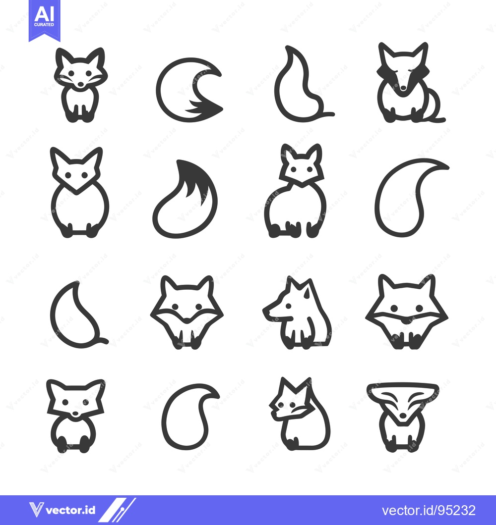 Premium Vector dari Set of Fox and Tail Line Icons