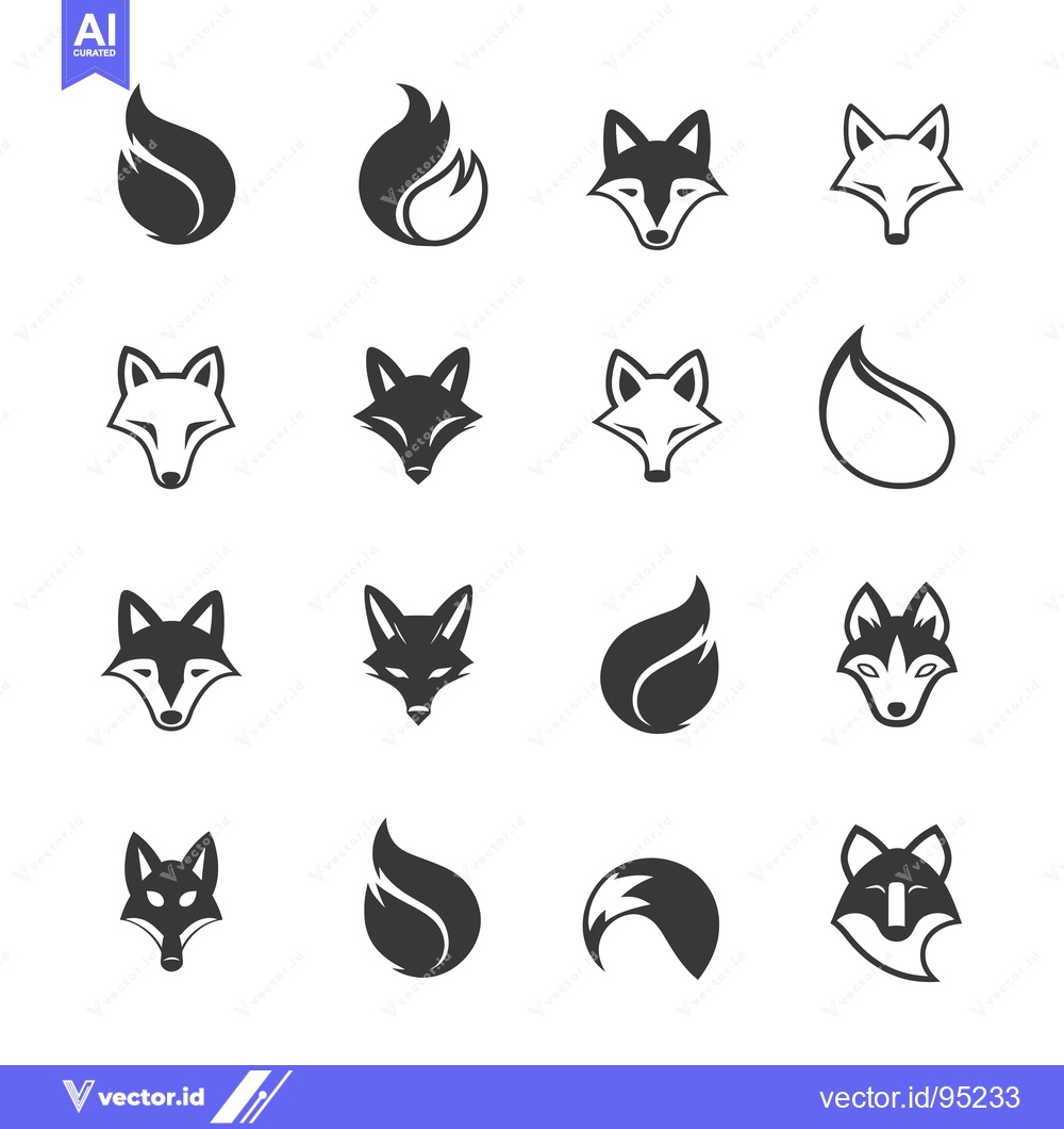 Premium Vector dari Set of Fox Head and Tail Icons for Design