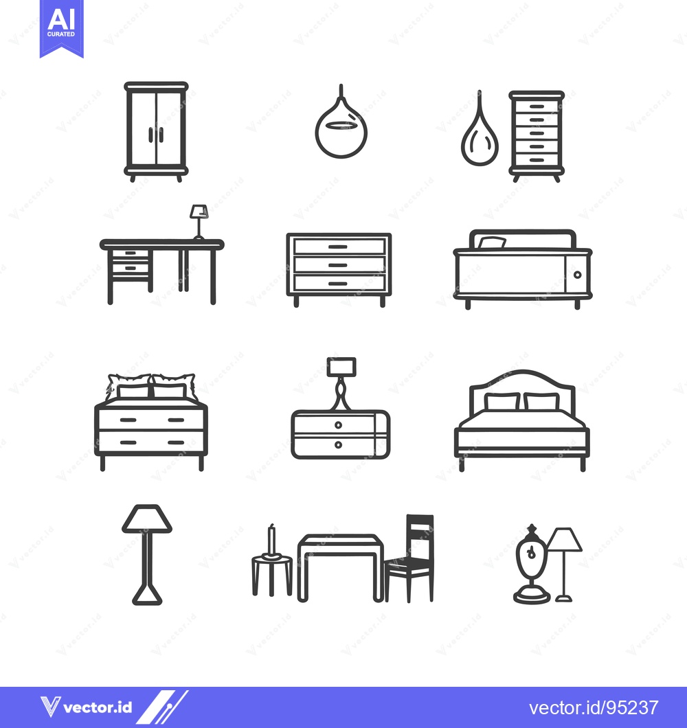 Premium Vector of Set of Furniture and Lighting Outline Icons