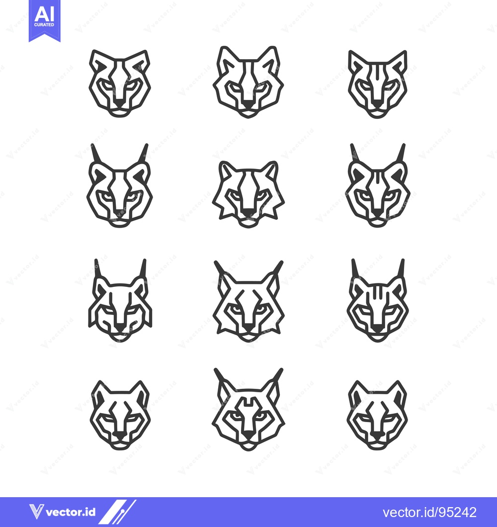 Premium Vector of Set of Geometric Lynx or Bobcat Animal Head Line Art Illustrations