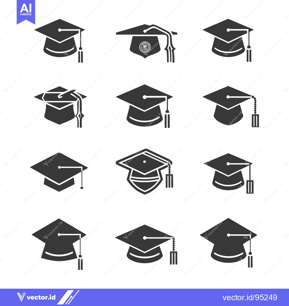 Premium Vector of Set of Graduation Caps with Tassels and Different Shapes
