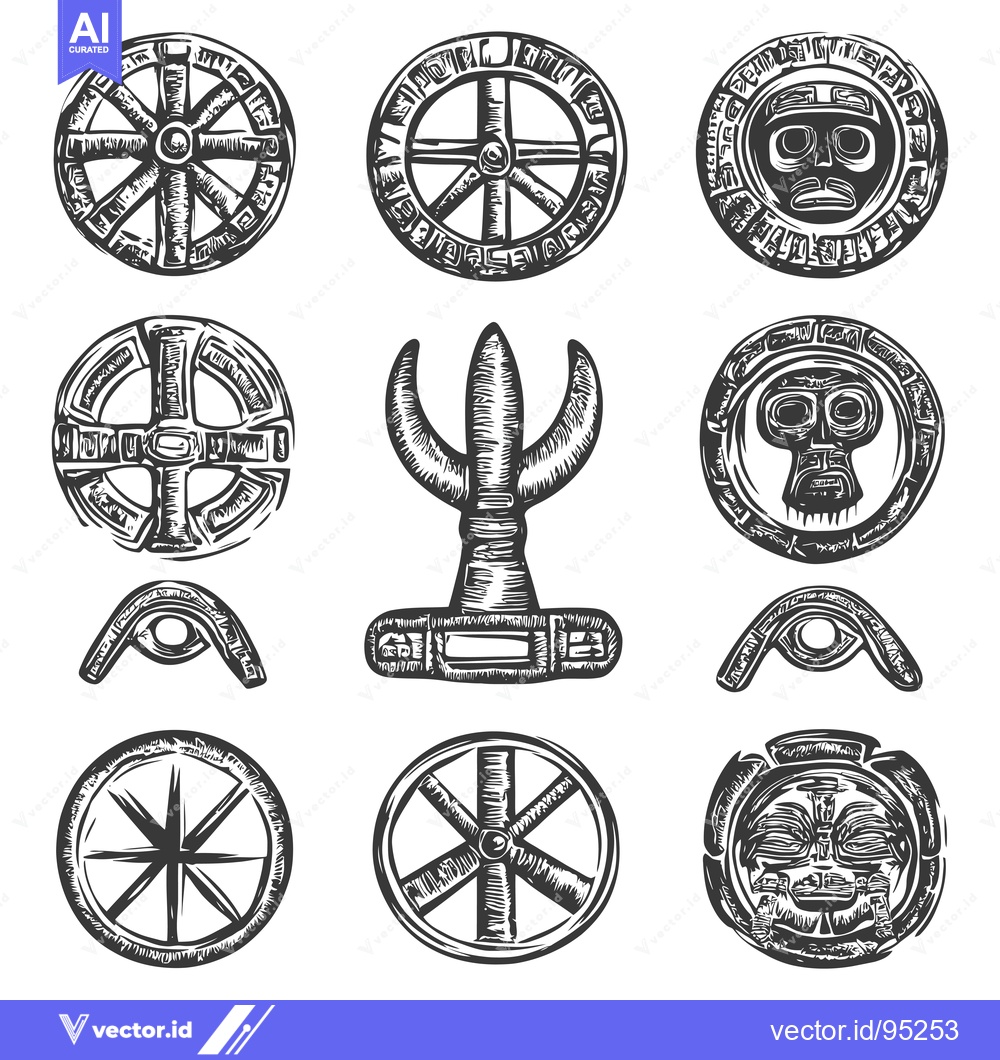 Premium Vector dari Set of Hand-Drawn Ancient Symbols and Designs