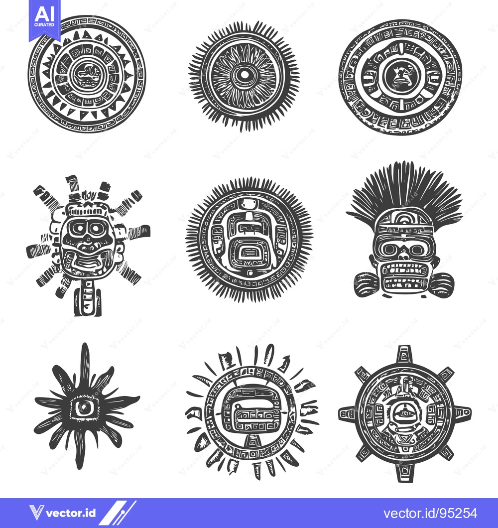 Premium Vector dari Set of Hand Drawn Aztec and Mayan Symbols