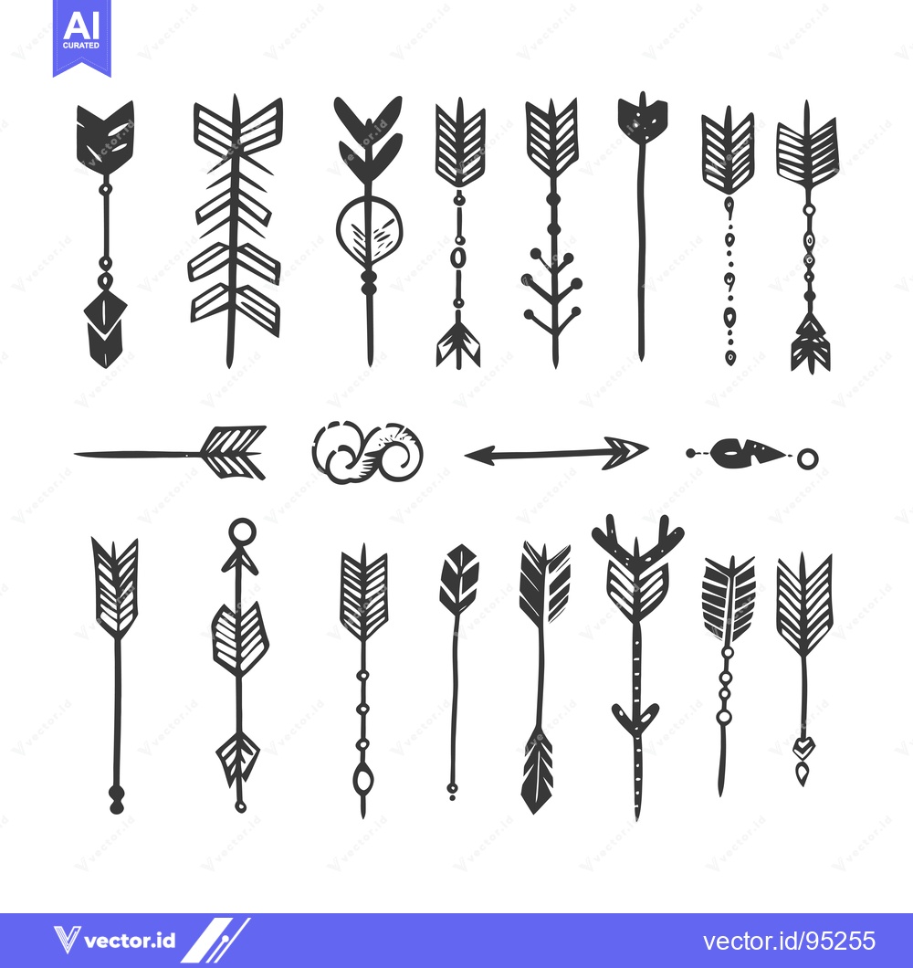 Premium Vector dari Set of Hand-Drawn Black and White Arrows with Various Designs