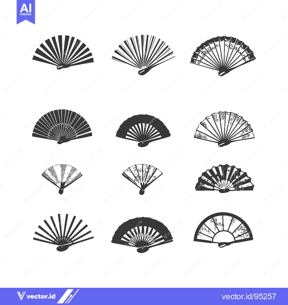 Premium Vector of Set of Hand-Drawn Black and White Folding Fans