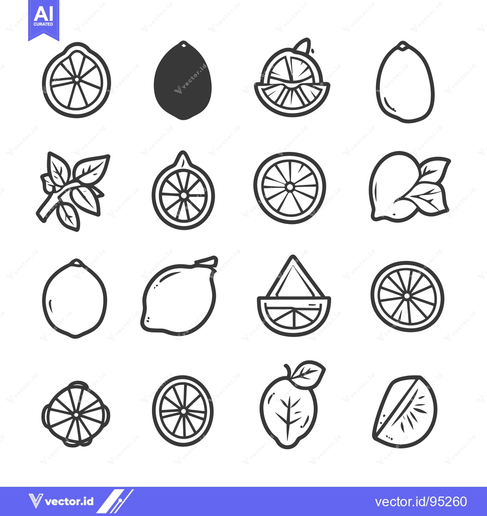 Premium Vector of Set of Hand-Drawn Black and White Lemon Icons