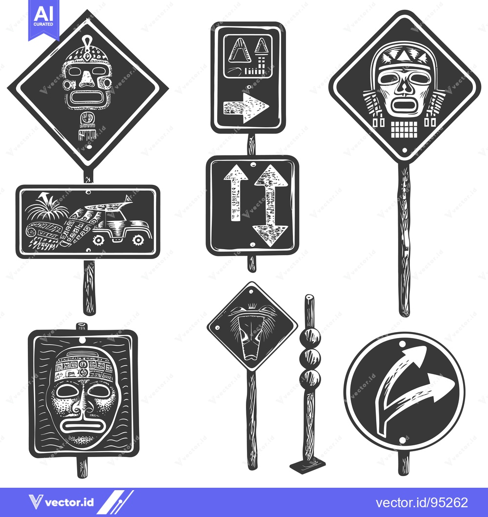 Premium Vector dari Set of Hand-Drawn Black and White Signs with Mayan Motifs
