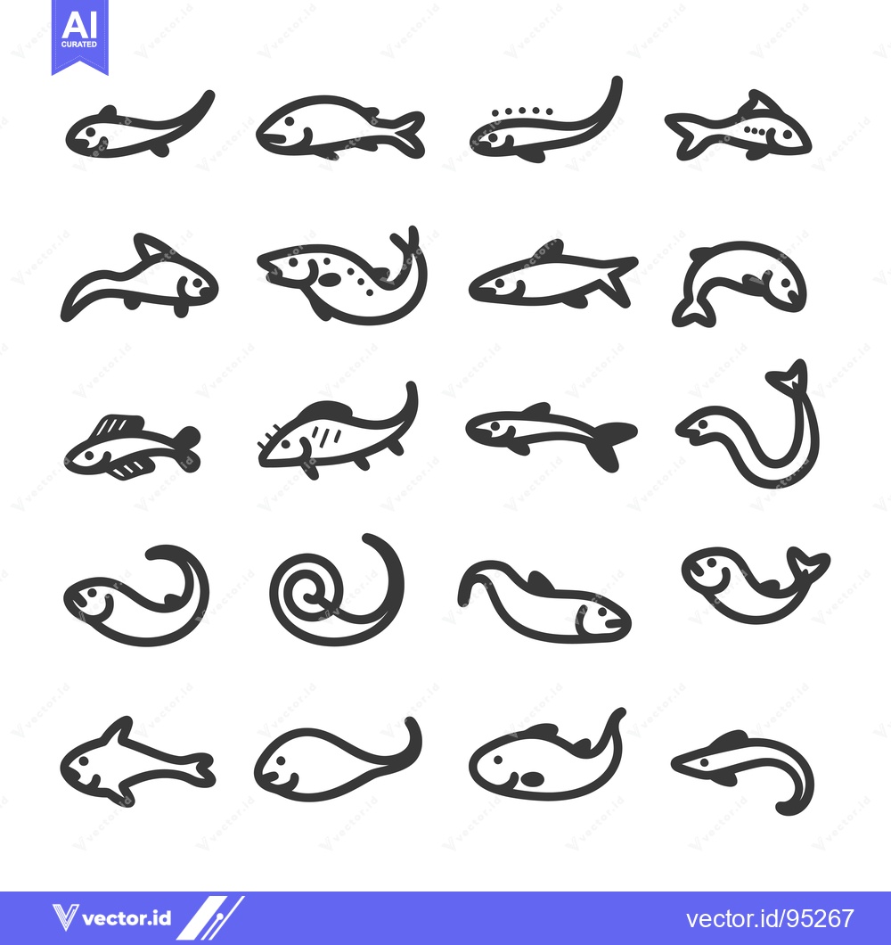 Premium Vector of Set of Hand-Drawn Fish Illustrations in Black Outline