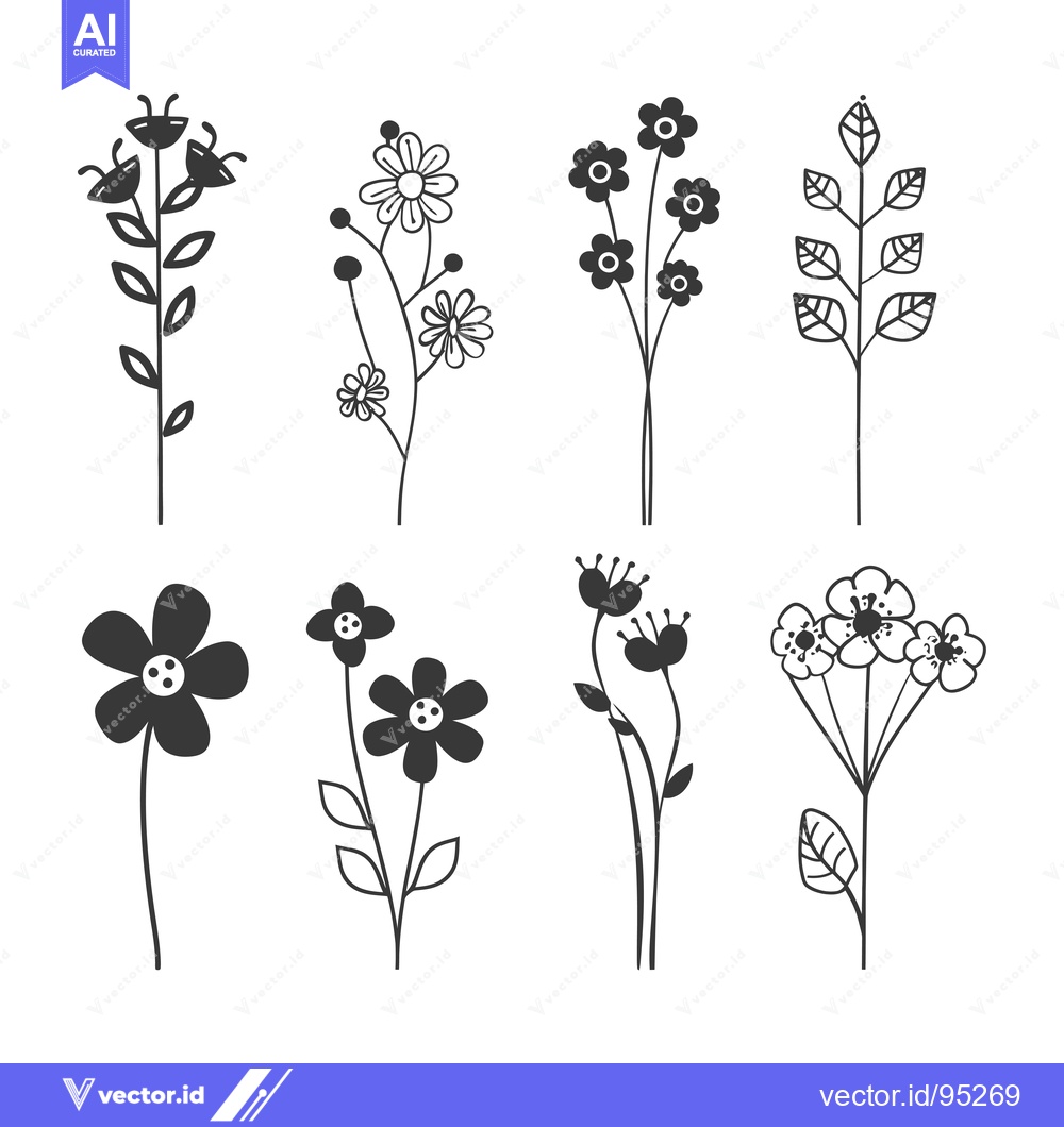 Premium Vector of Set of Hand-Drawn Flower and Leaf Illustrations