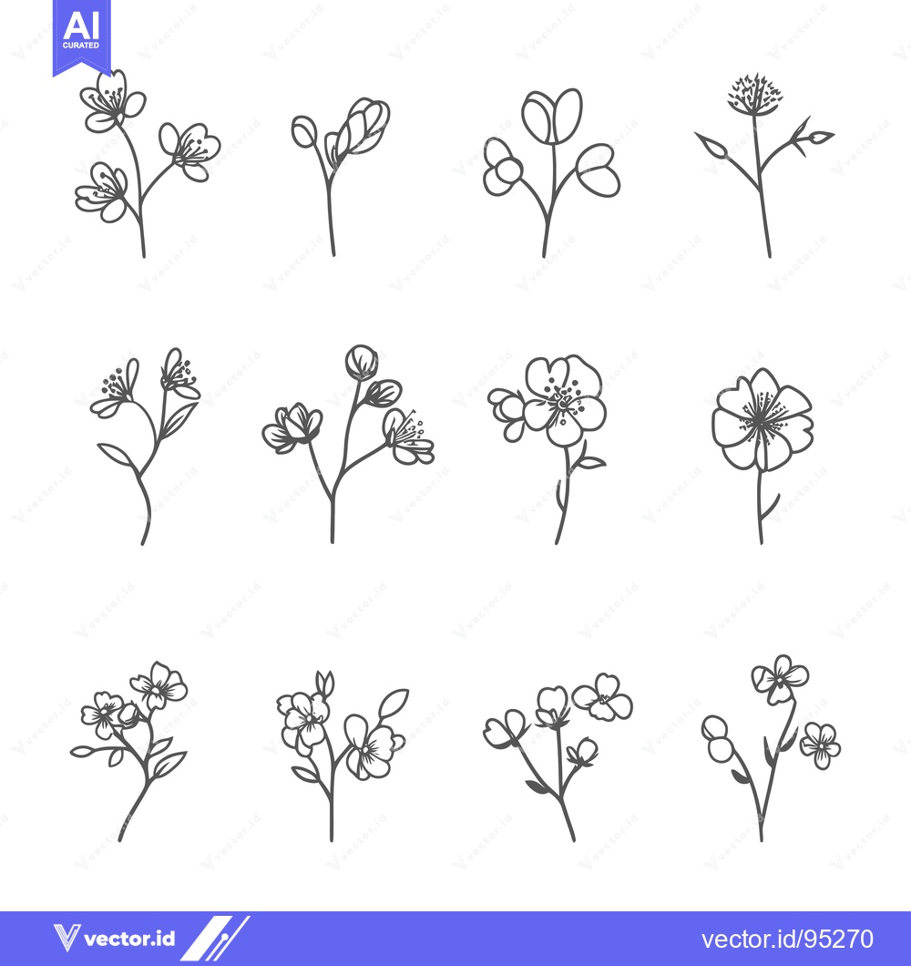 Premium Vector dari Set of Hand-Drawn Flower Illustrations with Simple Line Art Style