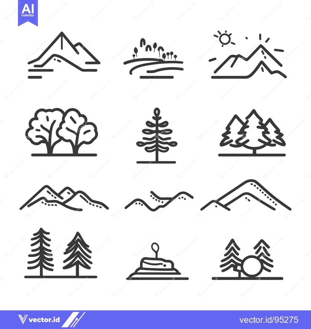 Premium Vector of Set of Hand-Drawn Line Icons Depicting Nature Elements