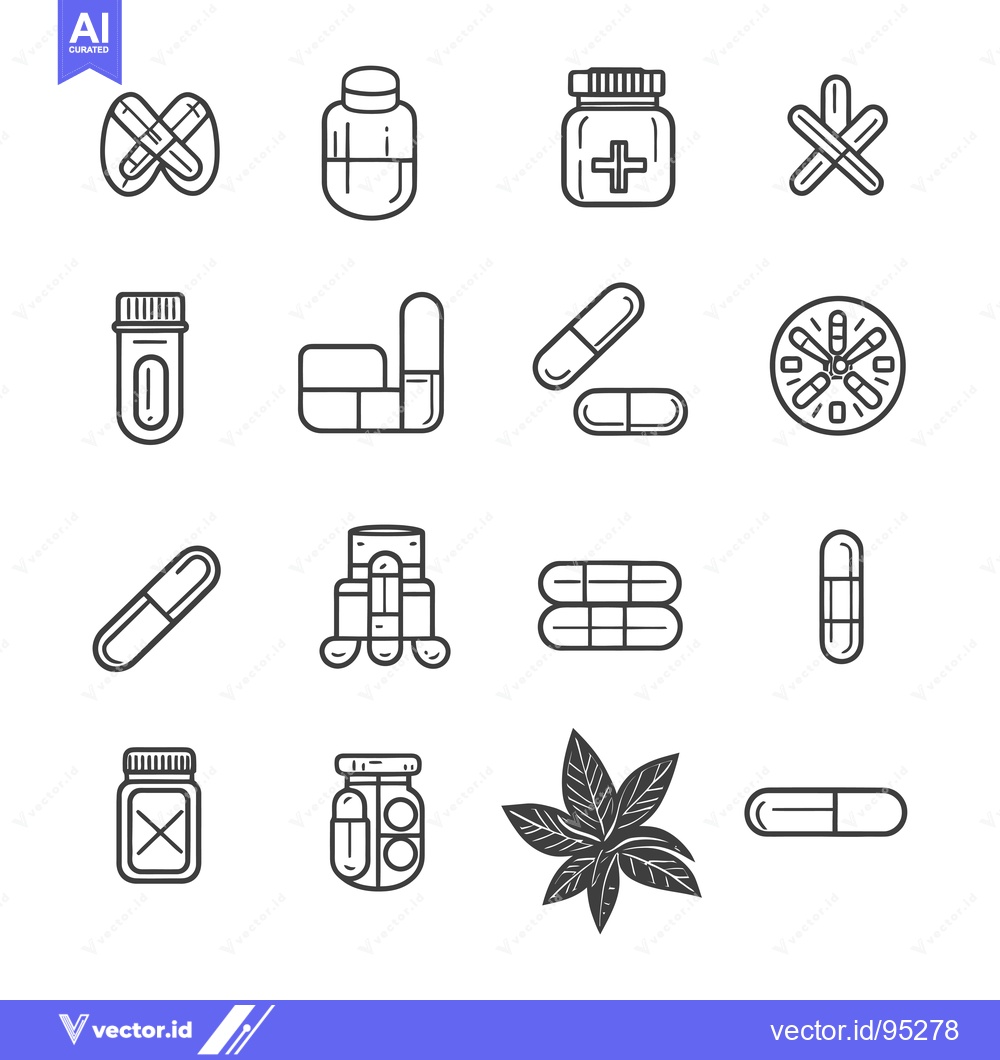 Premium Vector dari Set of Hand Drawn Medication and Pill Icons