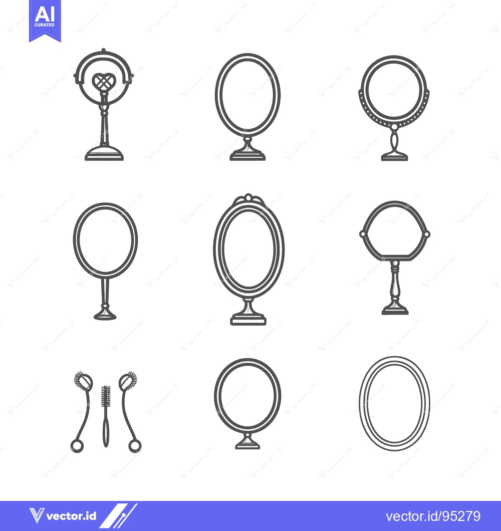 Premium Vector dari Set of Hand-Drawn Mirror and Makeup Brush Icons