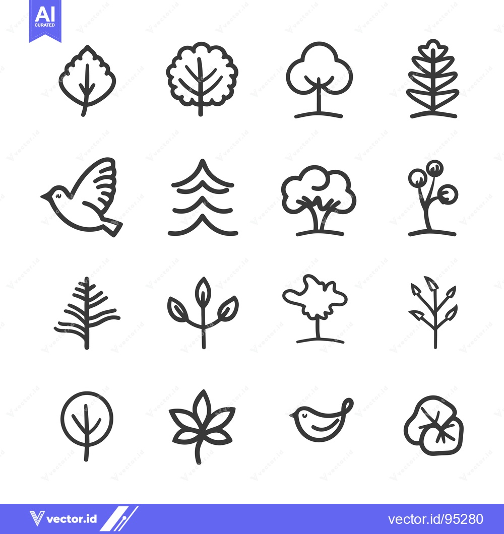 Premium Vector dari Set of Hand-Drawn Nature Icons in Black and White