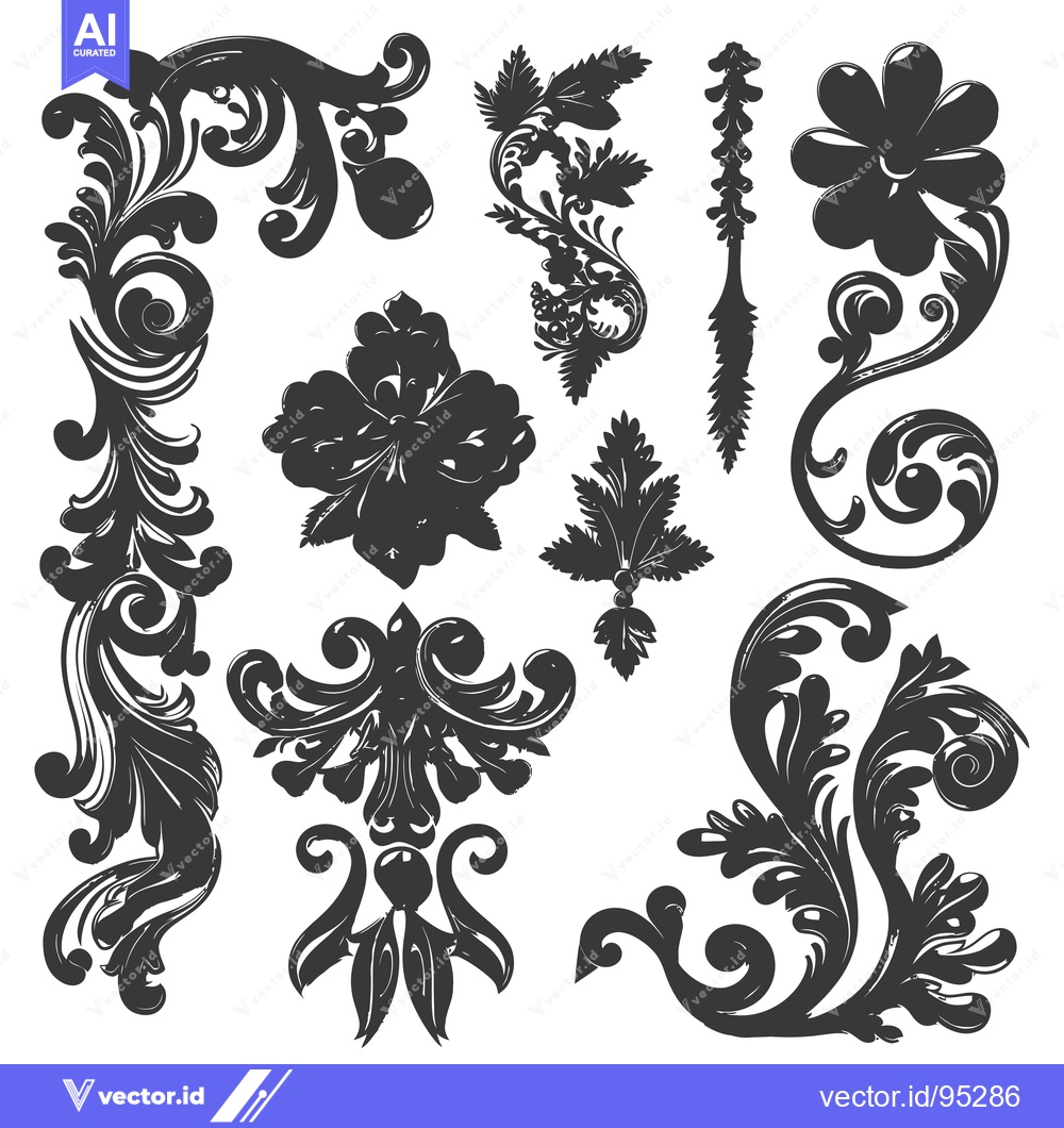 Premium Vector dari Set of Hand-Drawn Vintage Floral Elements