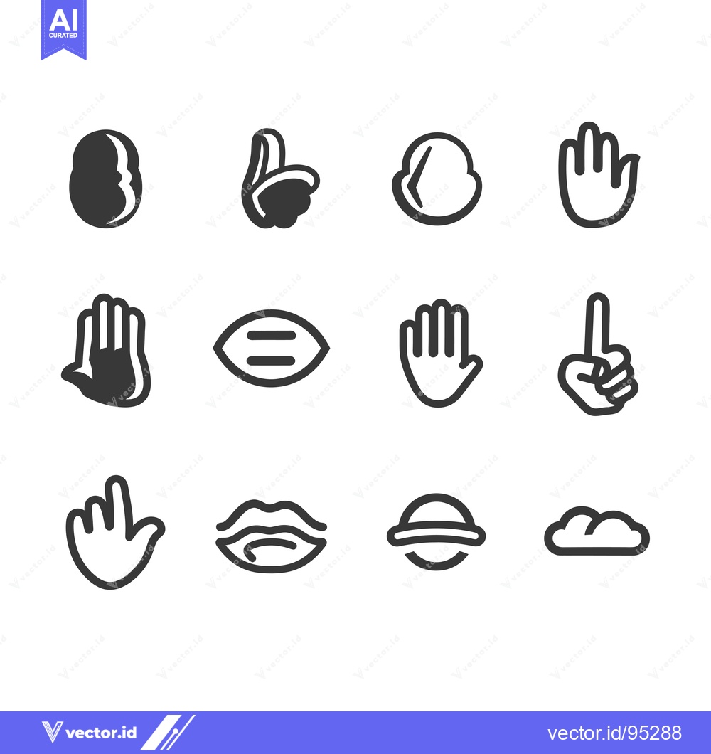 Premium Vector of Set of Hand Gesture, Lips, Eye and Other Body Parts Icons