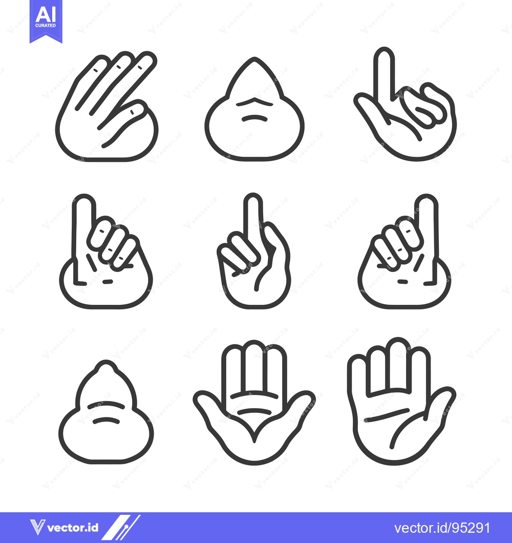 Premium Vector of Set of Hand Gestures and Symbols in Black and White Outline Style