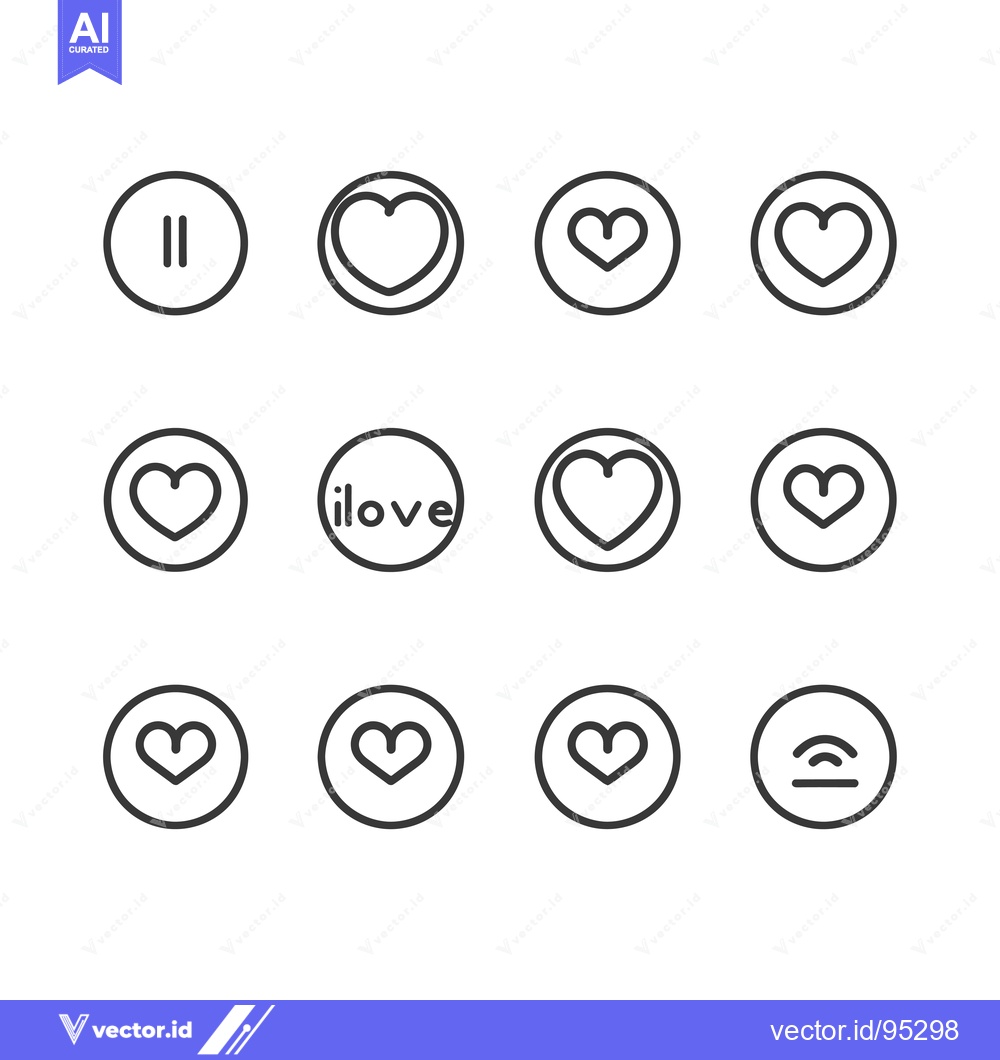Premium Vector dari Set of Heart and Pause Icons in Circles