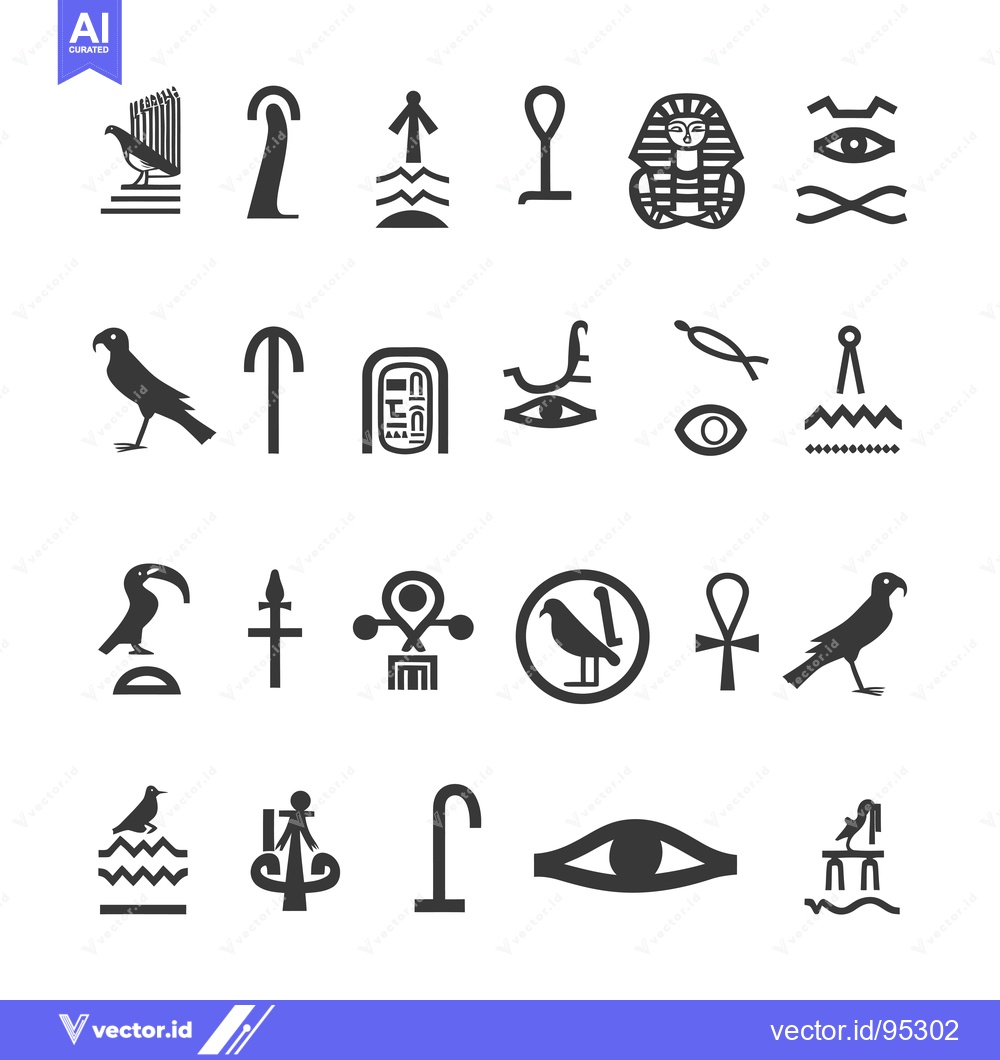 Premium Vector dari Set of Hieroglyphic Egyptian Symbols and Icons