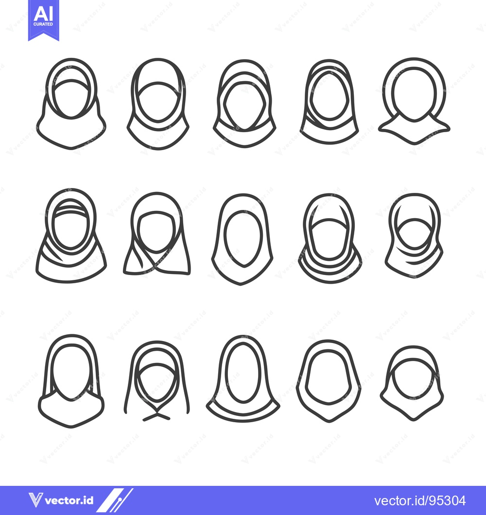 Premium Vector of Set of Hijab Icons, Various Styles, Line Art