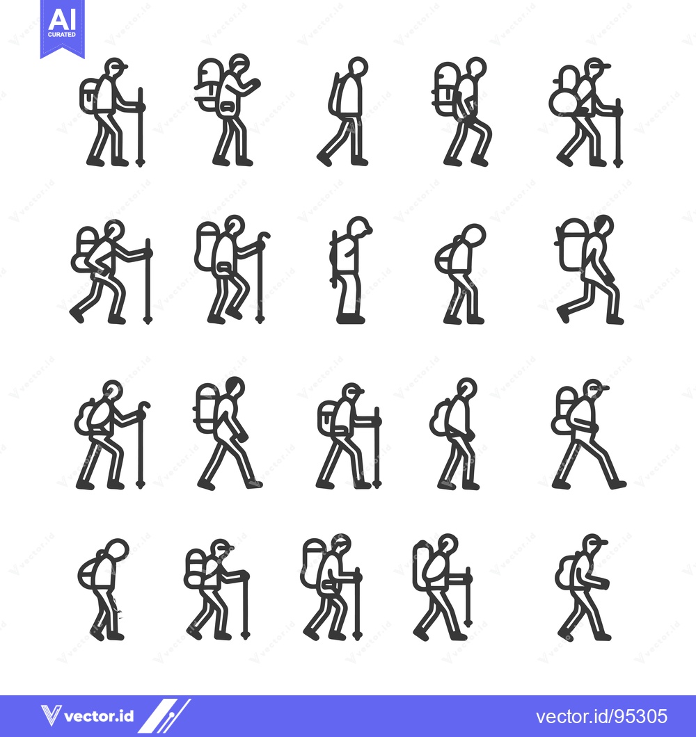 Premium Vector of Set of Hiking and Trekking People Icons