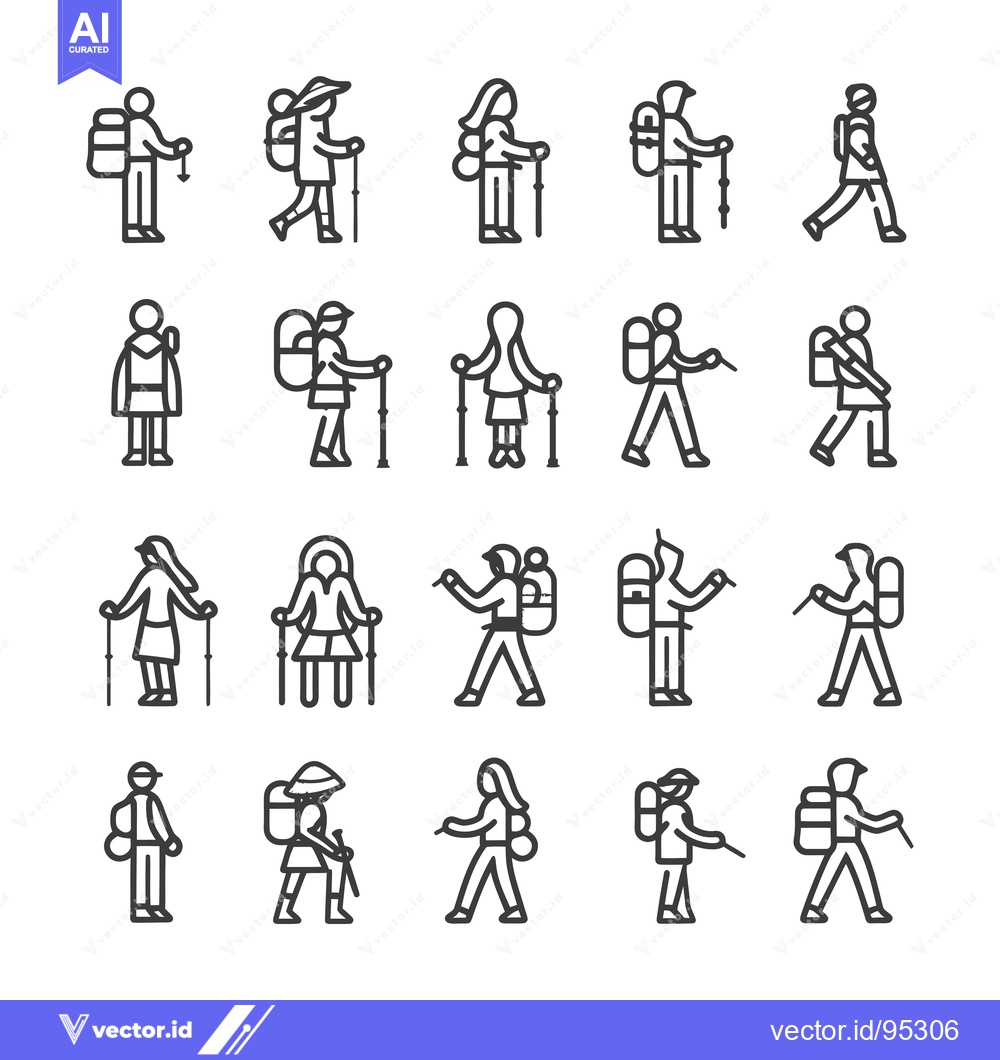 Premium Vector of Set of Hiking People Line Icons