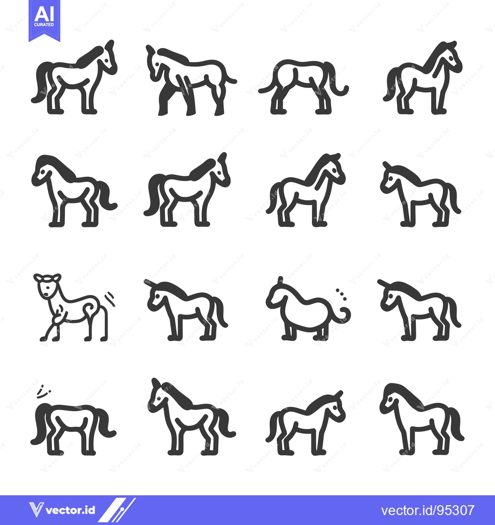 Premium Vector dari Set of Horse and Unicorn Icons in Various Poses