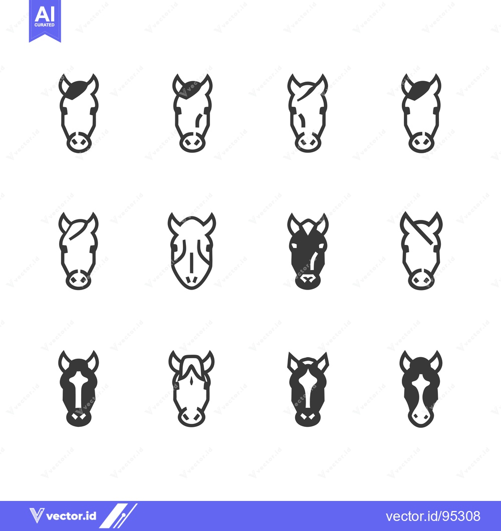 Premium Vector of Set of horse head icons in different styles