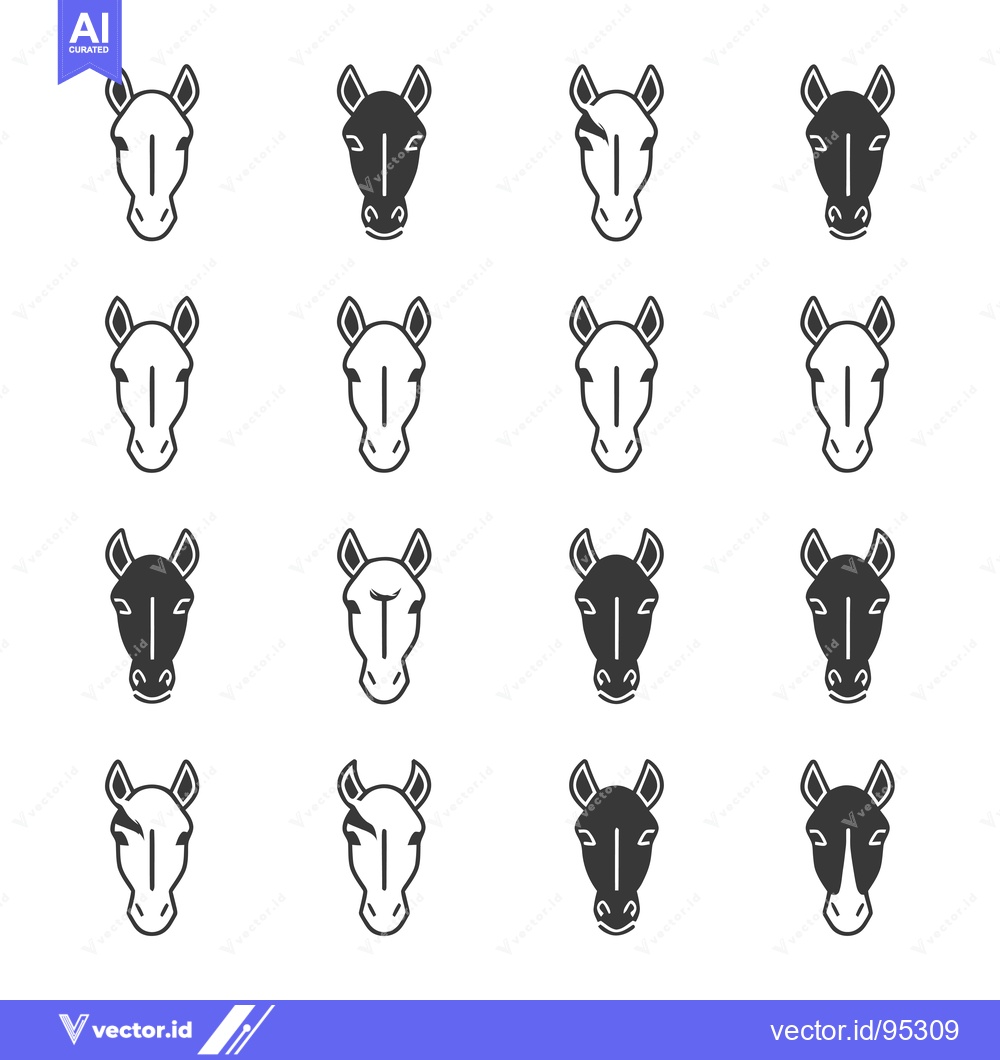 Premium Vector of Set of Horse Heads in Outline and Solid Black Styles