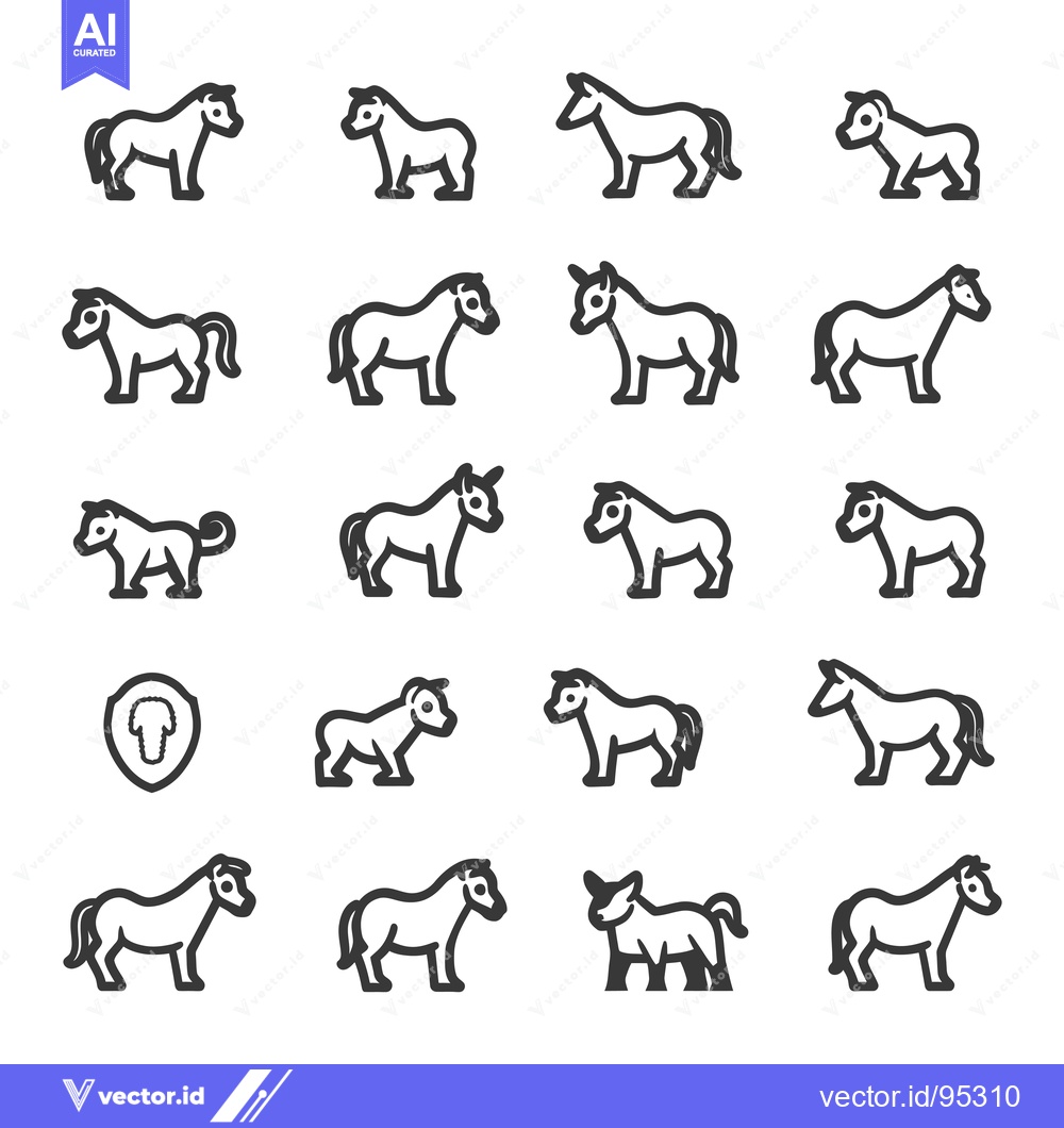 Premium Vector dari Set of Horse Icons in Black and White