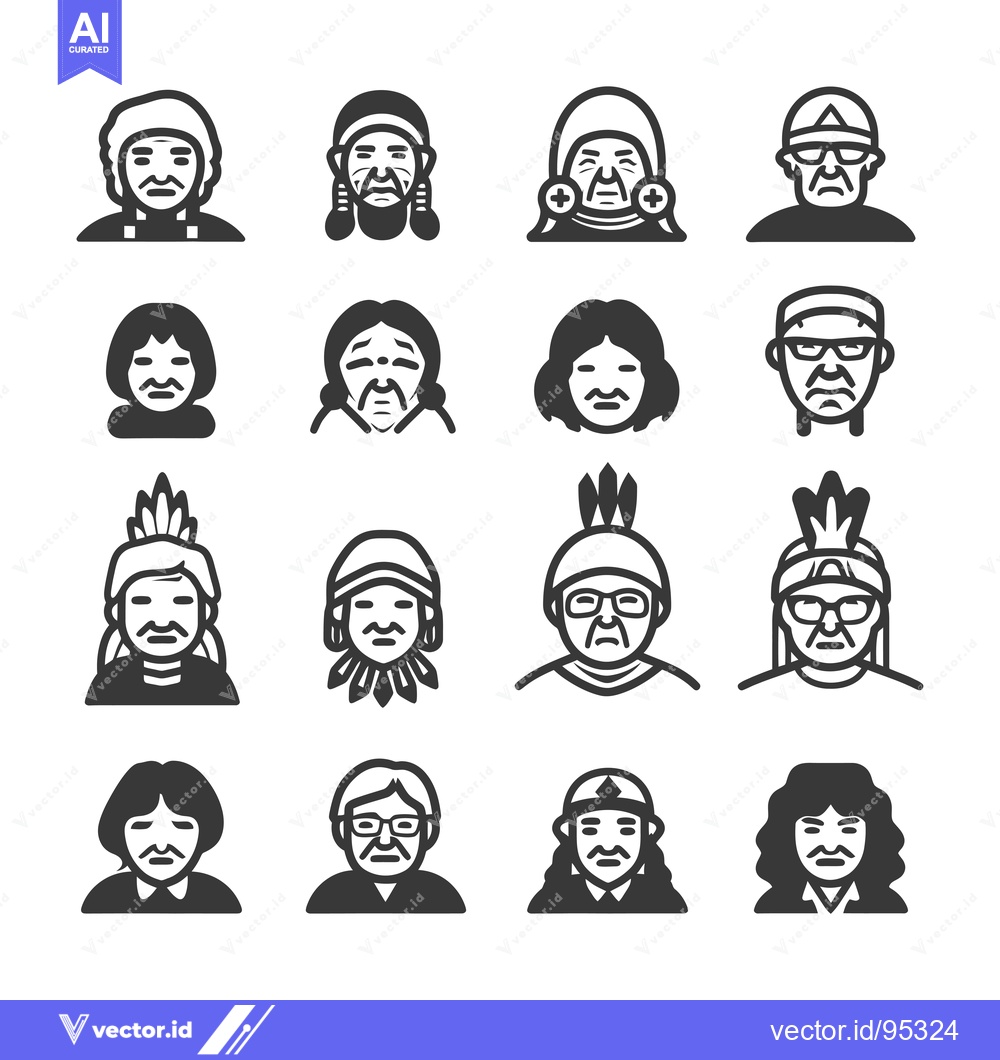 Premium Vector of Set of Indigenous People Facial Icons