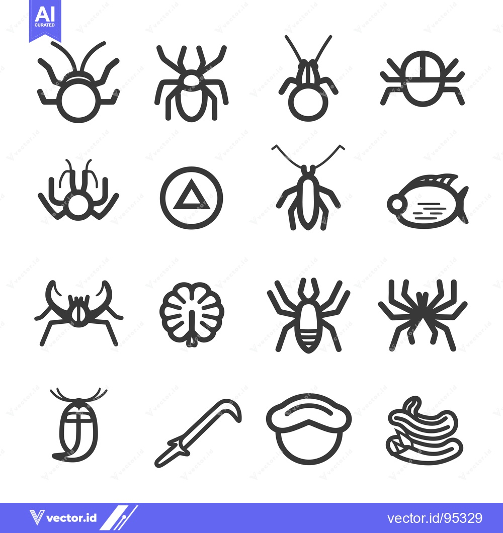 Premium Vector of Set of Insects and Aquatic Animals Line Icons