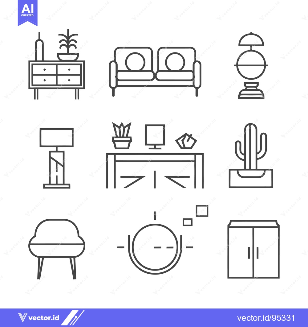 Premium Vector of Set of Line Icons Representing Modern Furniture and Home Decor Element