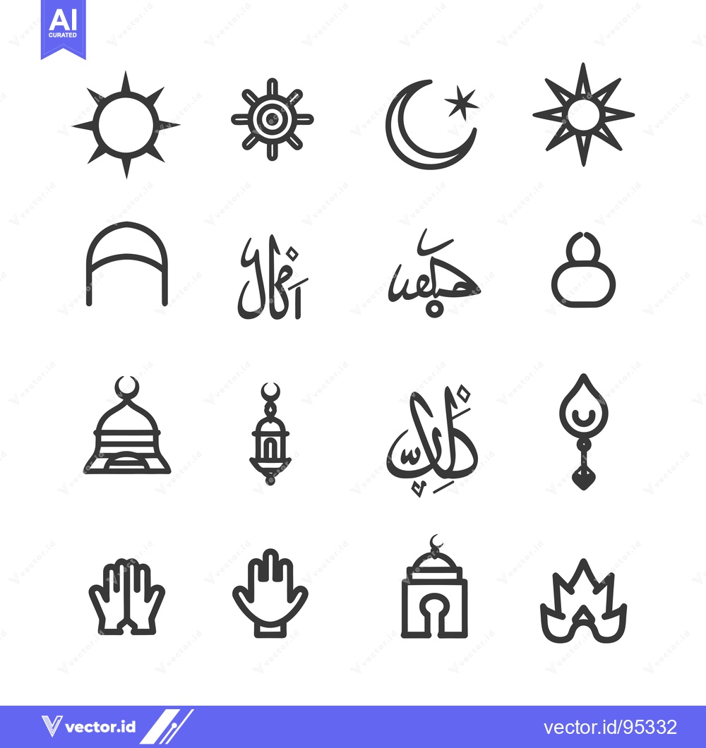 Premium Vector of Set of Islamic Religious Icons and Symbols