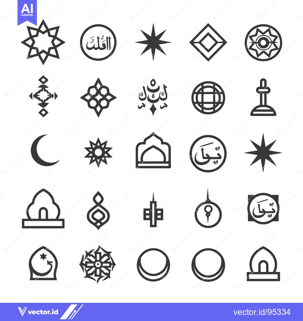 Premium Vector dari Set of Islamic Symbols and Calligraphy